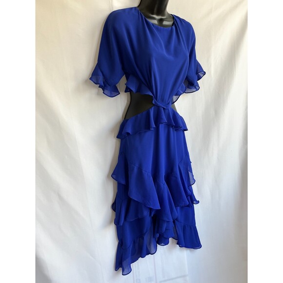 Fame and Partners Marissa Midi Dress Cobalt Blue 4 Formal Ruffles Cutout Tiered - Picture 3 of 11